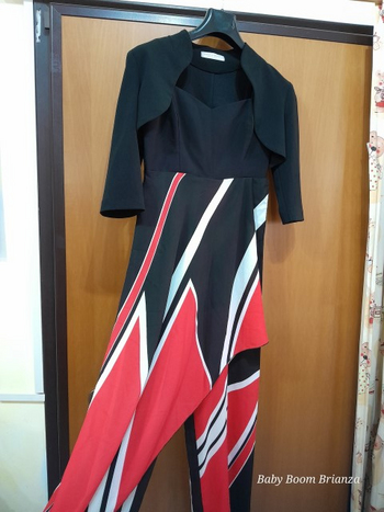 Rinascimento-M-Jumpsuit rossa e nera elegante con bolerino