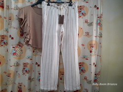 Manila Grace-16A-Pantalone righe misto lino nuovo 