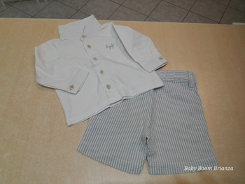 Il Gufo-3M-Completo pantaloncino e camicia grigio e bianco 